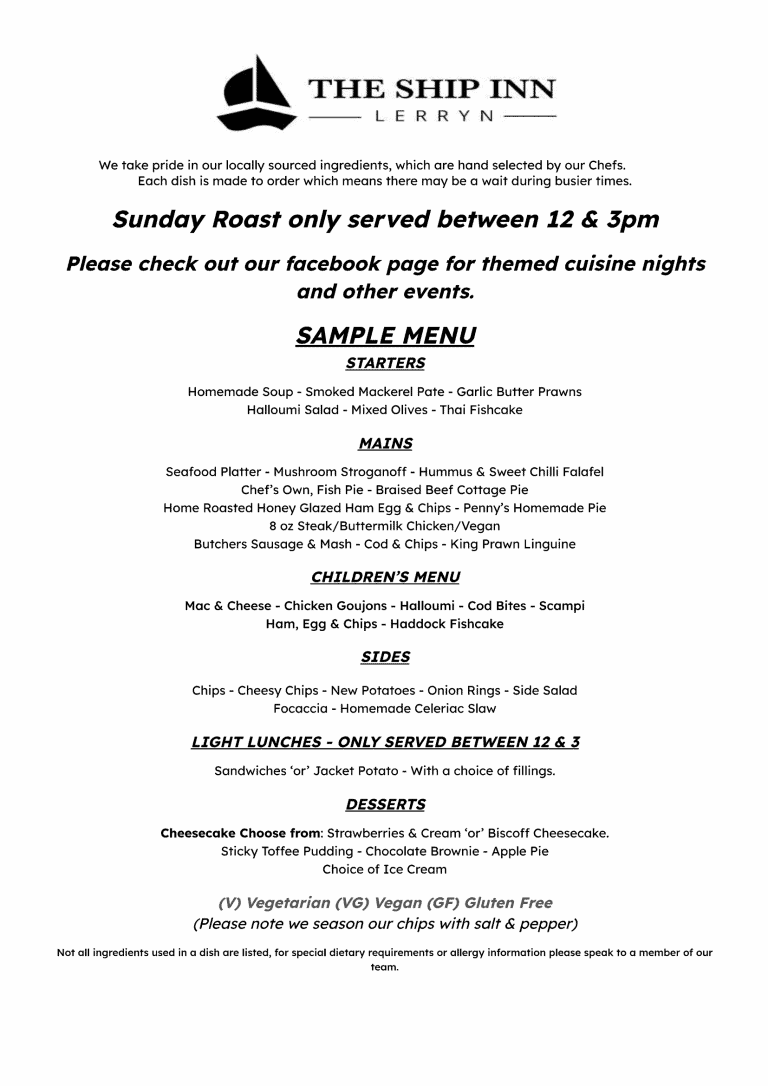 Eat with us - The Ship Inn - Lerryn